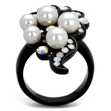 Load image into Gallery viewer, TK2138 - IP Black(Ion Plating) Stainless Steel Ring with Synthetic Pearl in Light Rose