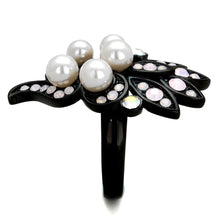 Load image into Gallery viewer, TK2138 - IP Black(Ion Plating) Stainless Steel Ring with Synthetic Pearl in Light Rose