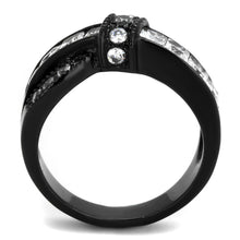 Load image into Gallery viewer, TK2139 - IP Black(Ion Plating) Stainless Steel Ring with AAA Grade CZ  in Clear