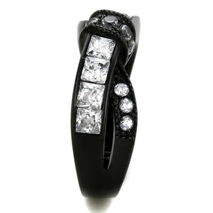 TK2139 - IP Black(Ion Plating) Stainless Steel Ring with AAA Grade CZ  in Clear