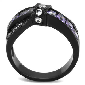 TK2140 - IP Black(Ion Plating) Stainless Steel Ring with AAA Grade CZ  in Amethyst