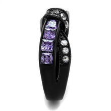 Load image into Gallery viewer, TK2140 - IP Black(Ion Plating) Stainless Steel Ring with AAA Grade CZ  in Amethyst