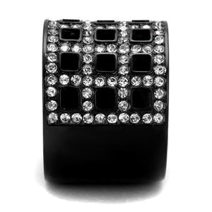 TK2155 - IP Black(Ion Plating) Stainless Steel Ring with Top Grade Crystal  in Black Diamond