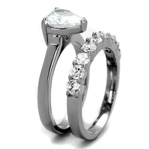 TK2176 - High polished (no plating) Stainless Steel Ring with AAA Grade CZ  in Clear