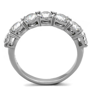 TK2182 - High polished (no plating) Stainless Steel Ring with AAA Grade CZ  in Clear