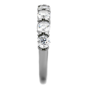 TK2182 - High polished (no plating) Stainless Steel Ring with AAA Grade CZ  in Clear