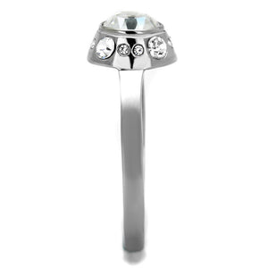 TK2183 - High polished (no plating) Stainless Steel Ring with Top Grade Crystal  in Clear