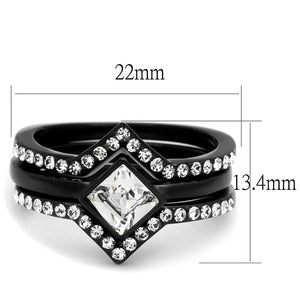 TK2185 - IP Black(Ion Plating) Stainless Steel Ring with Top Grade Crystal  in Clear