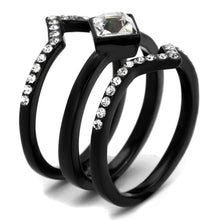 Load image into Gallery viewer, TK2185 - IP Black(Ion Plating) Stainless Steel Ring with Top Grade Crystal  in Clear