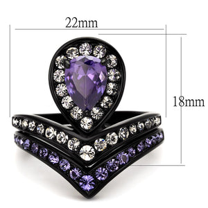 TK2186 - IP Black(Ion Plating) Stainless Steel Ring with AAA Grade CZ  in Amethyst