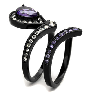 TK2186 - IP Black(Ion Plating) Stainless Steel Ring with AAA Grade CZ  in Amethyst