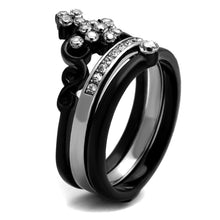 Load image into Gallery viewer, TK2187 - Two-Tone IP Black Stainless Steel Ring with AAA Grade CZ  in Clear