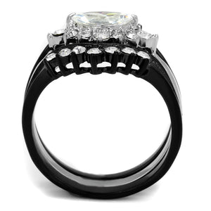 TK2188 - Two-Tone IP Black Stainless Steel Ring with AAA Grade CZ  in Clear