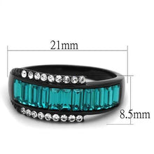 Load image into Gallery viewer, TK2190 - IP Black(Ion Plating) Stainless Steel Ring with Top Grade Crystal  in Blue Zircon