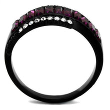 Load image into Gallery viewer, TK2191 - IP Black(Ion Plating) Stainless Steel Ring with Top Grade Crystal  in Amethyst