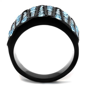 TK2198 - IP Black(Ion Plating) Stainless Steel Ring with Top Grade Crystal  in Sea Blue