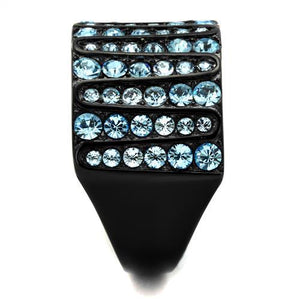 TK2198 - IP Black(Ion Plating) Stainless Steel Ring with Top Grade Crystal  in Sea Blue