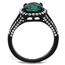 Load image into Gallery viewer, TK2202 - IP Black(Ion Plating) Stainless Steel Ring with Synthetic Synthetic Glass in Blue Zircon