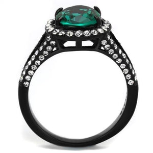 TK2202 - IP Black(Ion Plating) Stainless Steel Ring with Synthetic Synthetic Glass in Blue Zircon