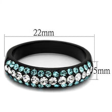 Load image into Gallery viewer, TK2205 - IP Black(Ion Plating) Stainless Steel Ring with Top Grade Crystal  in Sea Blue