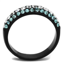 Load image into Gallery viewer, TK2205 - IP Black(Ion Plating) Stainless Steel Ring with Top Grade Crystal  in Sea Blue