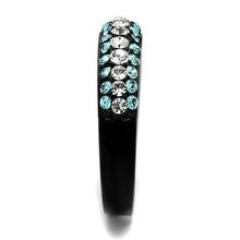 Load image into Gallery viewer, TK2205 - IP Black(Ion Plating) Stainless Steel Ring with Top Grade Crystal  in Sea Blue