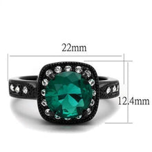 Load image into Gallery viewer, TK2209 - IP Black(Ion Plating) Stainless Steel Ring with Synthetic Synthetic Glass in Blue Zircon