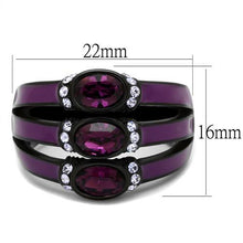 Load image into Gallery viewer, TK2213 - IP Black(Ion Plating) Stainless Steel Ring with Top Grade Crystal  in Amethyst