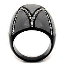 Load image into Gallery viewer, TK2216 - IP Black(Ion Plating) Stainless Steel Ring with Top Grade Crystal  in Clear