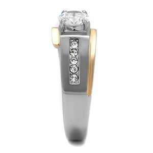 TK2218 - Two-Tone IP Rose Gold Stainless Steel Ring with AAA Grade CZ  in Clear