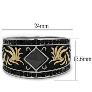 TK2232 - Two-Tone IP Gold (Ion Plating) Stainless Steel Ring with Synthetic Synthetic Glass in Jet