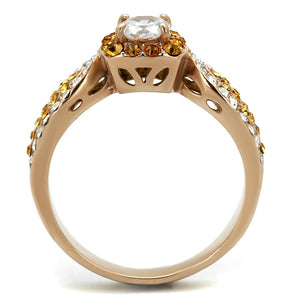 TK2250 - IP Rose Gold(Ion Plating) Stainless Steel Ring with AAA Grade CZ  in Clear