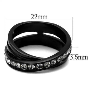 TK2281 - IP Black(Ion Plating) Stainless Steel Ring with Top Grade Crystal  in Black Diamond