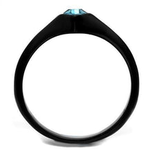 Load image into Gallery viewer, TK2284 - IP Black(Ion Plating) Stainless Steel Ring with Top Grade Crystal  in Sea Blue