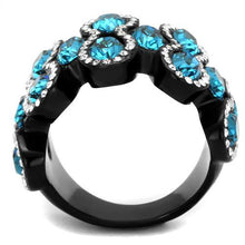 Load image into Gallery viewer, TK2289 - IP Black(Ion Plating) Stainless Steel Ring with Top Grade Crystal  in Aquamarine