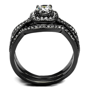 TK2296J-  Stainless Steel Ring with AAA Grade CZ  in Clear Ion Plating-Black