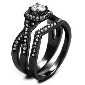 TK2296J-  Stainless Steel Ring with AAA Grade CZ  in Clear Ion Plating-Black