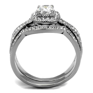 TK2296 - High polished (no plating) Stainless Steel Ring with AAA Grade CZ  in Clear