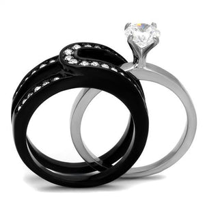 TK2303 - Two-Tone IP Black (Ion Plating) Stainless Steel Ring with AAA Grade CZ  in Clear