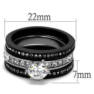 TK2304 - Two-Tone IP Black (Ion Plating) Stainless Steel Ring with AAA Grade CZ  in Clear