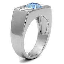 Load image into Gallery viewer, TK2307 - High polished (no plating) Stainless Steel Ring with Top Grade Crystal  in Aquamarine