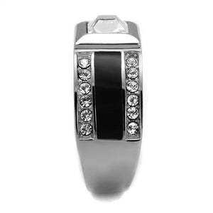 TK2308 - High polished (no plating) Stainless Steel Ring with Top Grade Crystal  in Clear