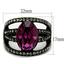 Load image into Gallery viewer, TK2348 - IP Black(Ion Plating) Stainless Steel Ring with Top Grade Crystal  in Amethyst