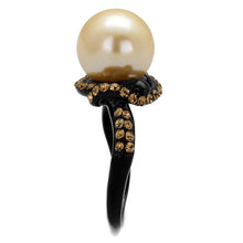 Load image into Gallery viewer, TK2349 - IP Black(Ion Plating) Stainless Steel Ring with Synthetic Pearl in Topaz