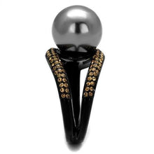 Load image into Gallery viewer, TK2350 - IP Black(Ion Plating) Stainless Steel Ring with Synthetic Pearl in Gray