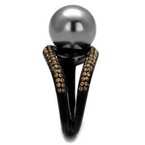 TK2350 - IP Black(Ion Plating) Stainless Steel Ring with Synthetic Pearl in Gray