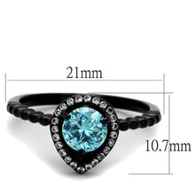 Load image into Gallery viewer, TK2364 - IP Black(Ion Plating) Stainless Steel Ring with AAA Grade CZ  in Sea Blue