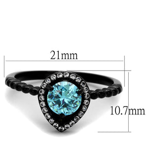 TK2364 - IP Black(Ion Plating) Stainless Steel Ring with AAA Grade CZ  in Sea Blue