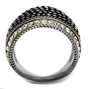 TK2369 - Two-Tone IP Gold (Ion Plating) Stainless Steel Ring with Top Grade Crystal  in Clear