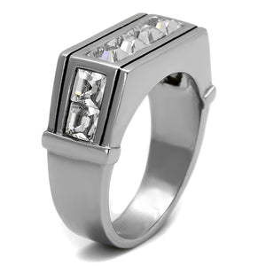 TK2376 - High polished (no plating) Stainless Steel Ring with Top Grade Crystal  in Clear